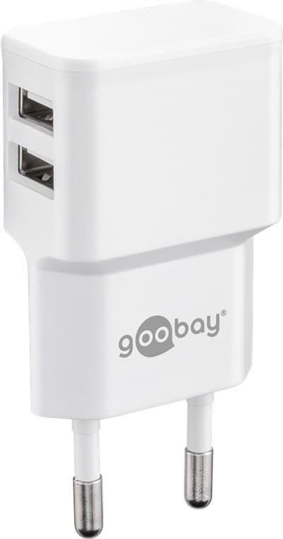 Kit de charge double 2,4 A, alimentation avec 2 sorties USB, y compris câble de charge USB, blanc