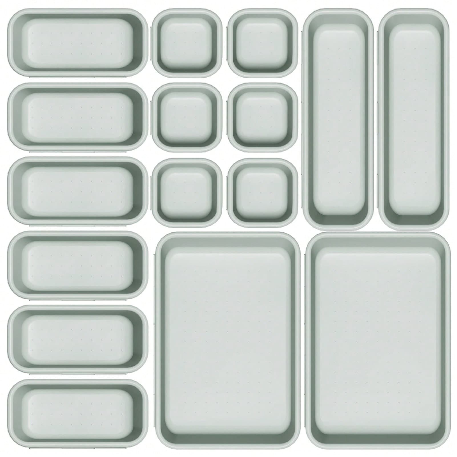 Organiseur de tiroir, système d'organisation de tiroirs 16 pièces, organisateur de coiffeuse pour maquillage, salle de bain, cuisine, bureau et